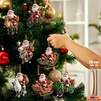 8pcs Different Riding Tools 2D Flat Santa Claus Wooden Ornament Set - Perfect for Christmas Trees and Holiday Home Decorations