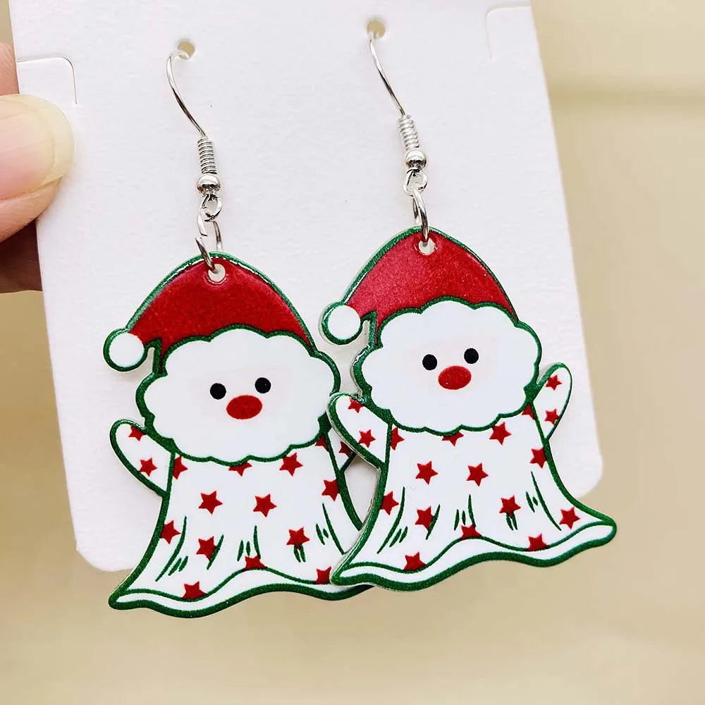 New Christmas Earrings Christmas Socks Hats Snowman Cute Cat Acrylic Earrings for Women Jewelry Gift Wholesale