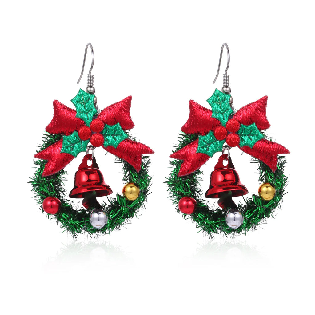Beautiful European and American New Christmas Earrings Female Creative Fashion Drip Oil Christmas Tree Grass Ring Bell Earrings