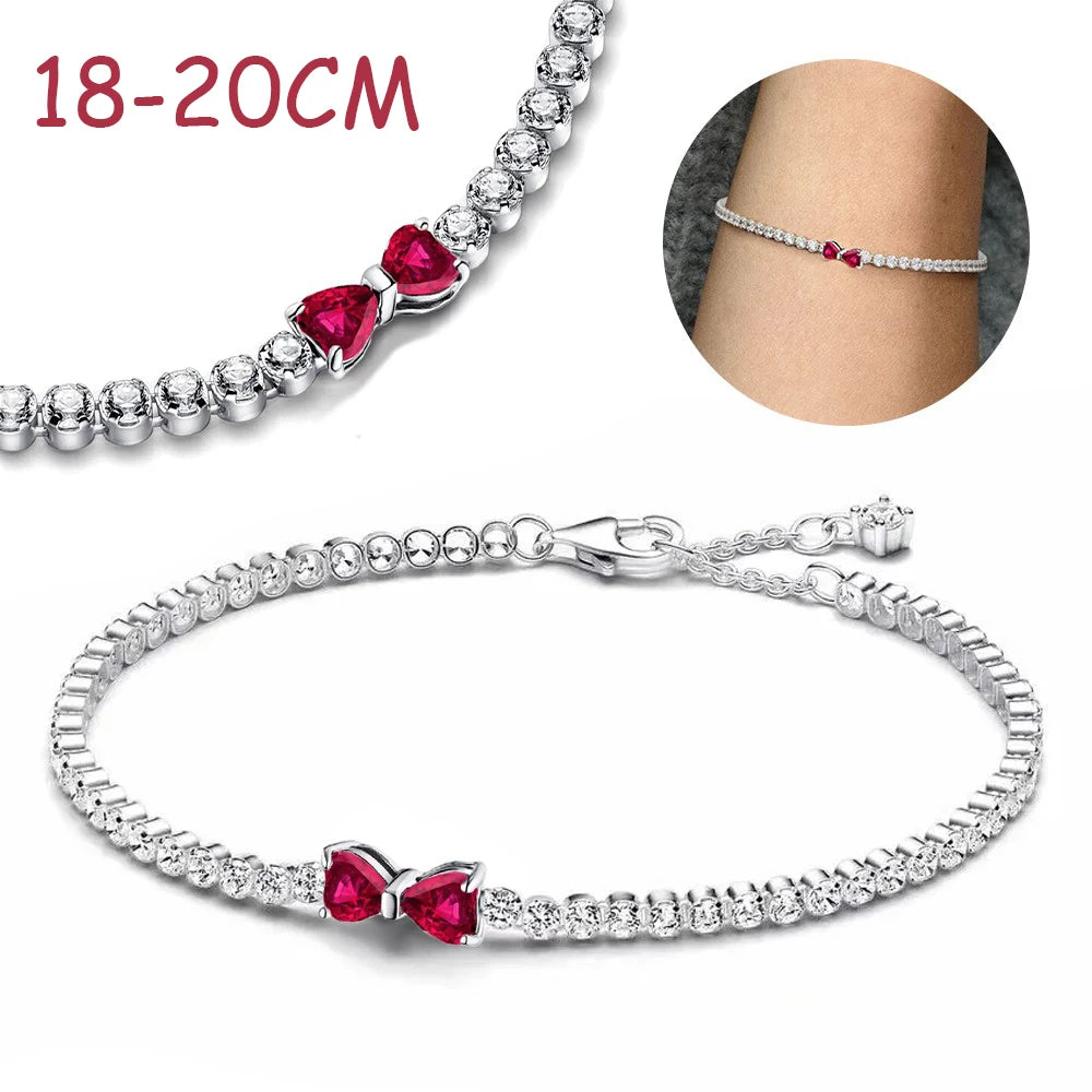 Christmas Bow Jewelry Set 925 Sterling Silver Fashion Earring Necklace Ring Bracelet Tie Set Original Women Fine Festival Gift