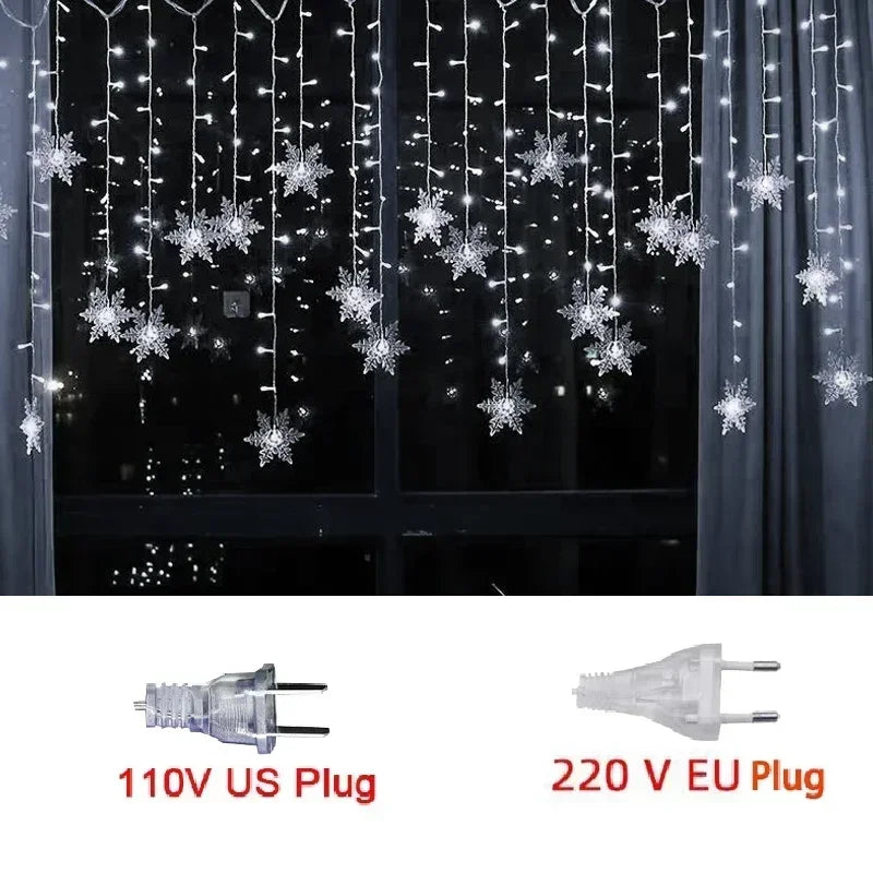 110V 220V Snowflakes  Curtain Garland on The Window Fairy Lights New Year Garland Festoon Led Lights String Christmas Decor