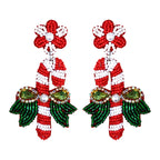 Sparkling Candy Cane Earrings: Handmade Beaded Dangle Earrings, Festive Christmas Gift for Women