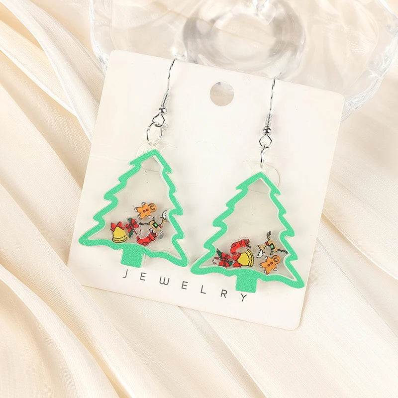 1Pair Christmas Quicksand Drop Earring Acrylic Tree Snowman And Santa Claus For Woman Girl Holiday Birthday Gift