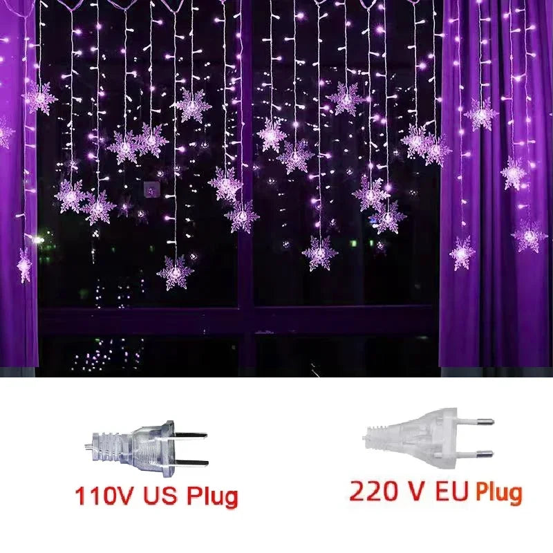 110V 220V Snowflakes  Curtain Garland on The Window Fairy Lights New Year Garland Festoon Led Lights String Christmas Decor