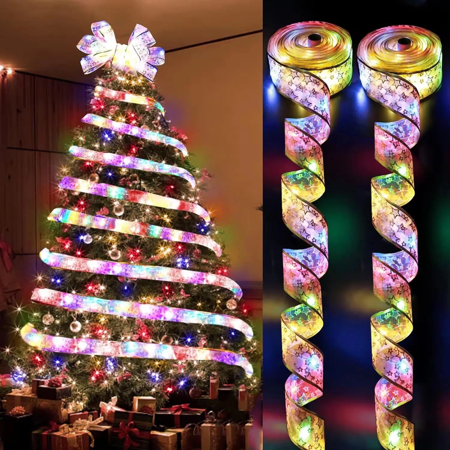 1-10M Christmas Ribbon Fairy Light Decoration For Home 2025 DIY Bows String Light Tree Ornaments Xmas Decor New Year 2026