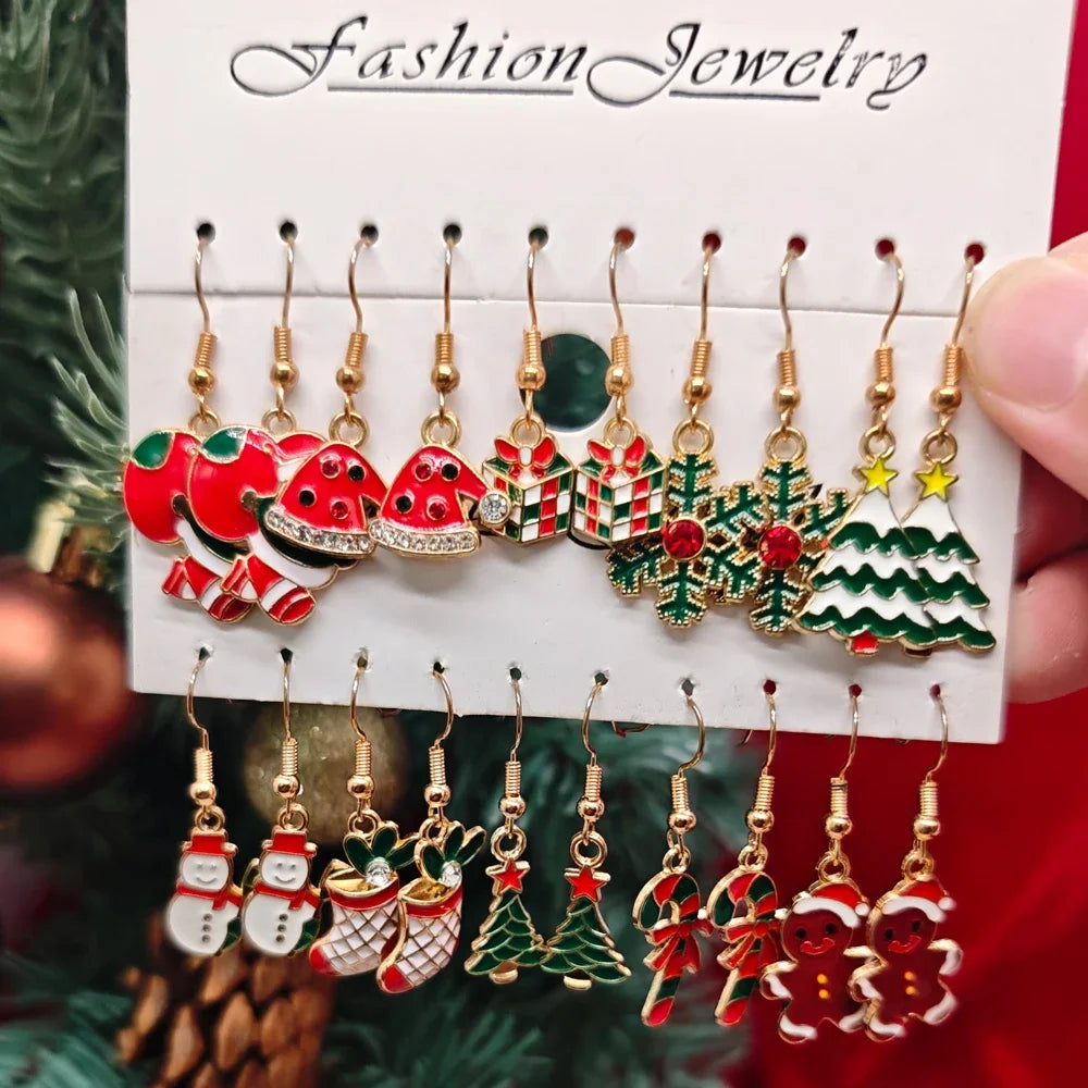 20PCS Women Cartoon Christmas Earring Set Fashion Cute Santa Claus Christmas Tree Pendant Earrings, Christmas Gifts