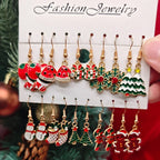 20PCS Women Cartoon Christmas Earring Set Fashion Cute Santa Claus Christmas Tree Pendant Earrings, Christmas Gifts