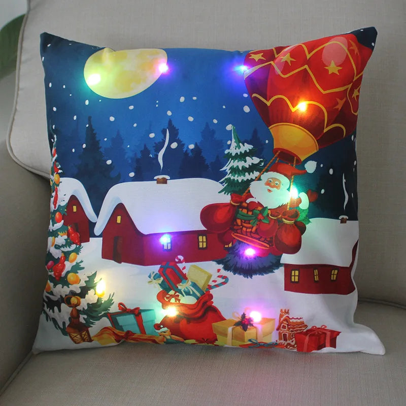 Fundas de almohada de Navidad con dibujos animados, 18x18 pulgadas, LED, Decoración de luces para el hogar, habitación de niños