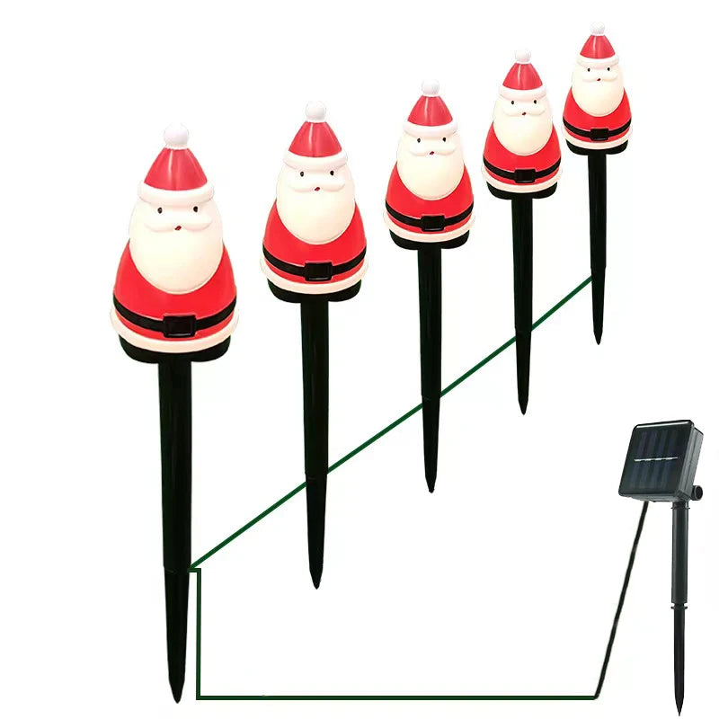 5PCS Outdoor Solar Christmas Lawn Lights, LED Santa Claus Snowman Christmas Tree Stake, Waterproof Garden Pathway Decoration