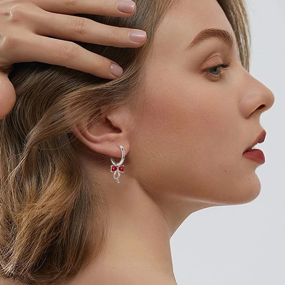 Christmas Bow Jewelry Set 925 Sterling Silver Fashion Earring Necklace Ring Bracelet Tie Set Original Women Fine Festival Gift