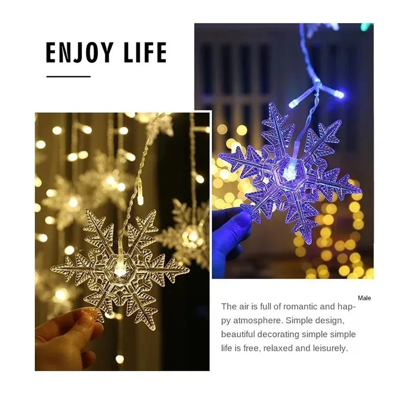 110V 220V Snowflakes  Curtain Garland on The Window Fairy Lights New Year Garland Festoon Led Lights String Christmas Decor