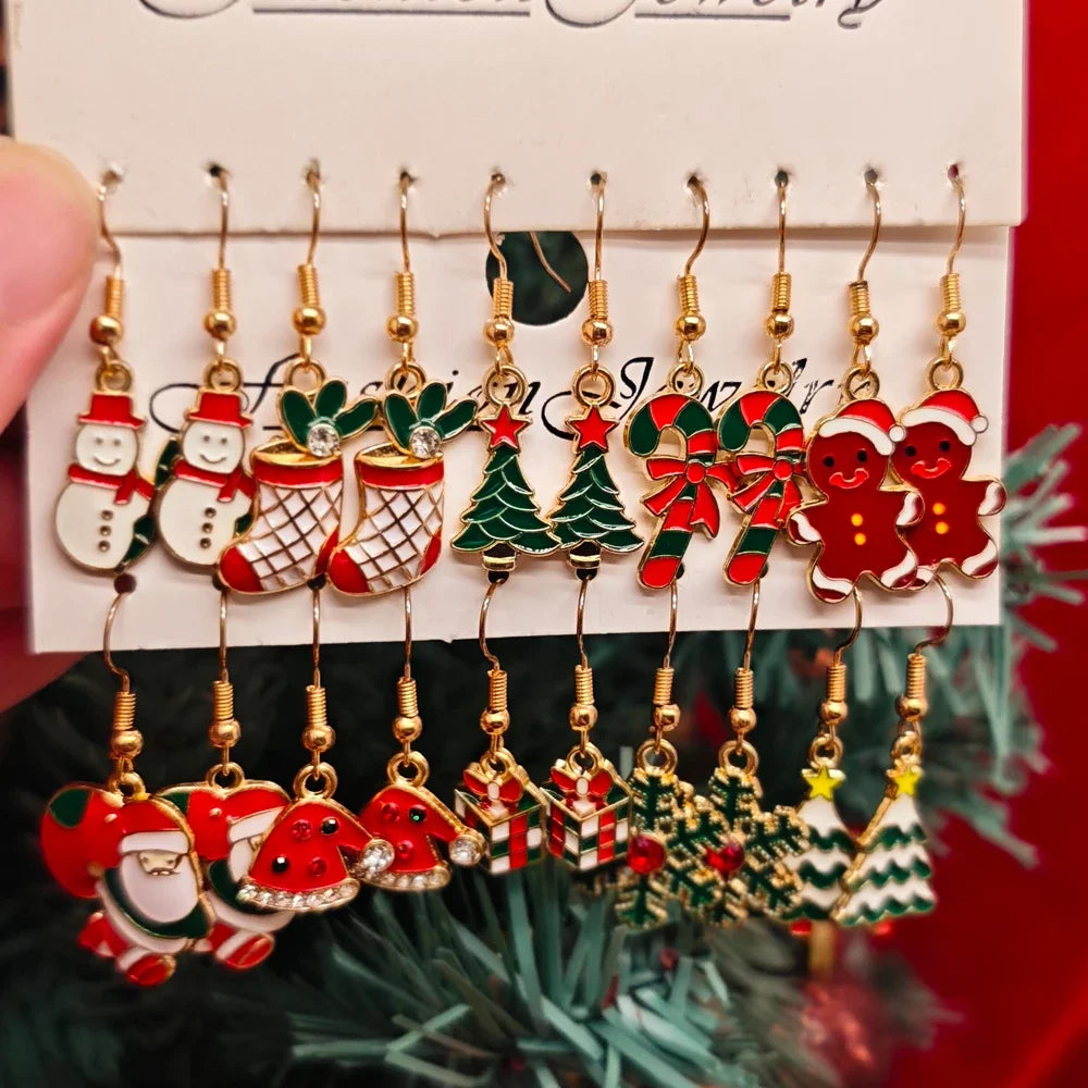 20PCS Women Cartoon Christmas Earring Set Fashion Cute Santa Claus Christmas Tree Pendant Earrings, Christmas Gifts