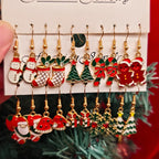 20PCS Women Cartoon Christmas Earring Set Fashion Cute Santa Claus Christmas Tree Pendant Earrings, Christmas Gifts