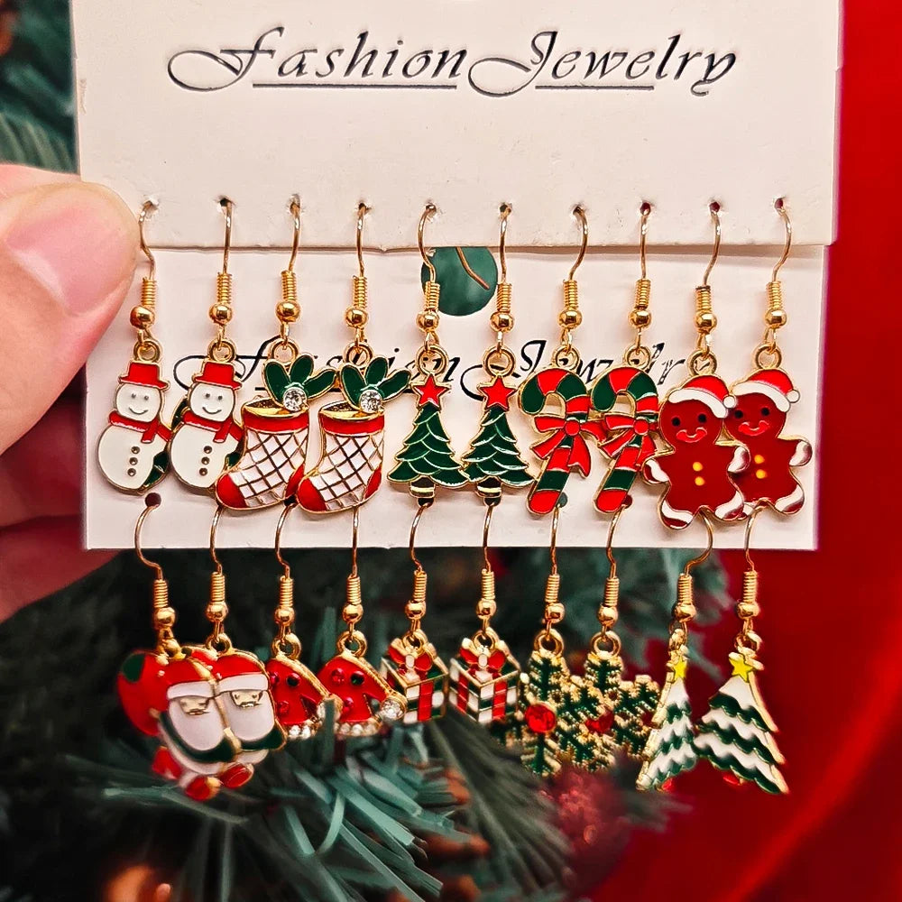 20PCS Women Cartoon Christmas Earring Set Fashion Cute Santa Claus Christmas Tree Pendant Earrings, Christmas Gifts