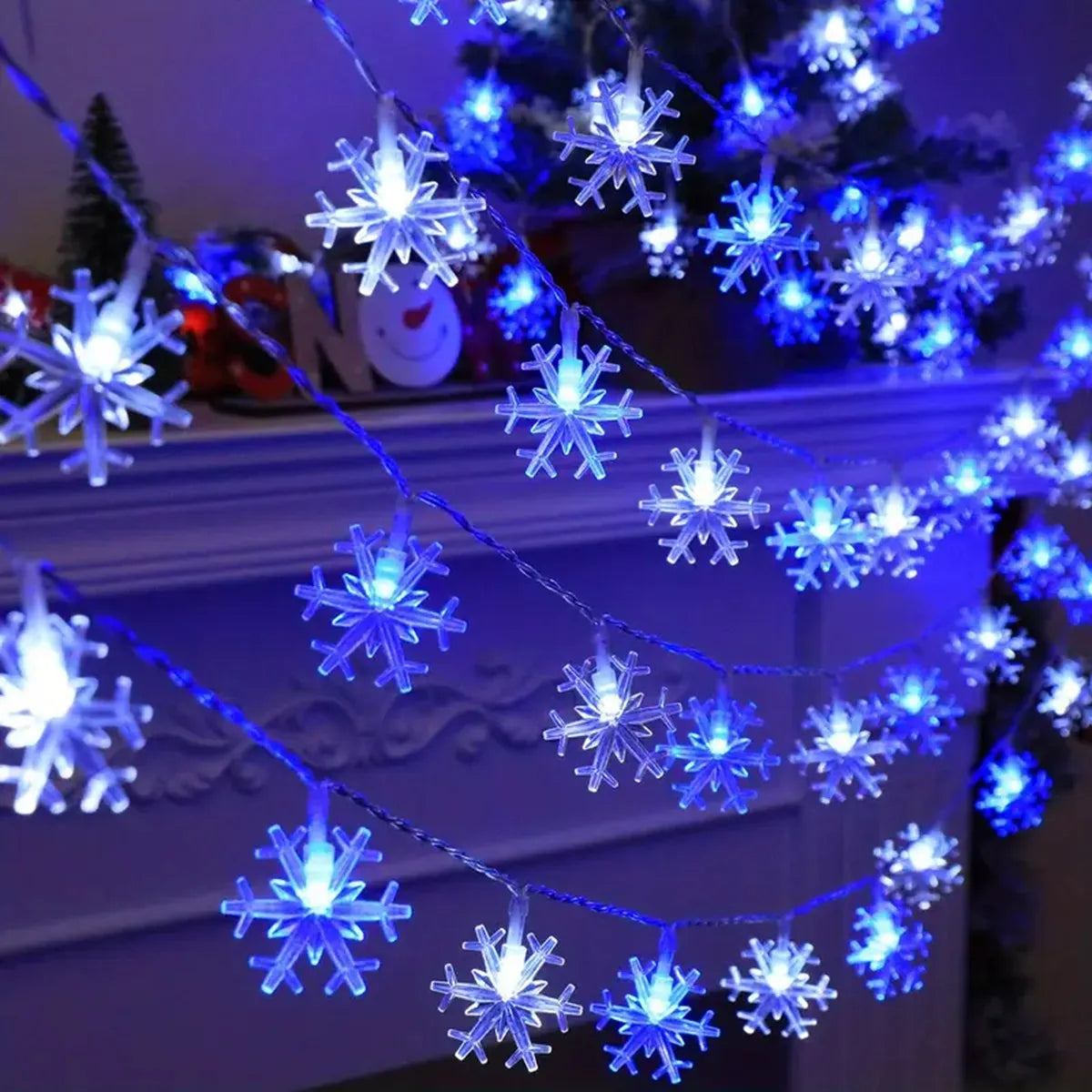 1pc LED Christmas Snowflake String Light Indoor & Outdoor Hanging Decorative Lighting Fairy Atmosphere Lamp For Garden Party