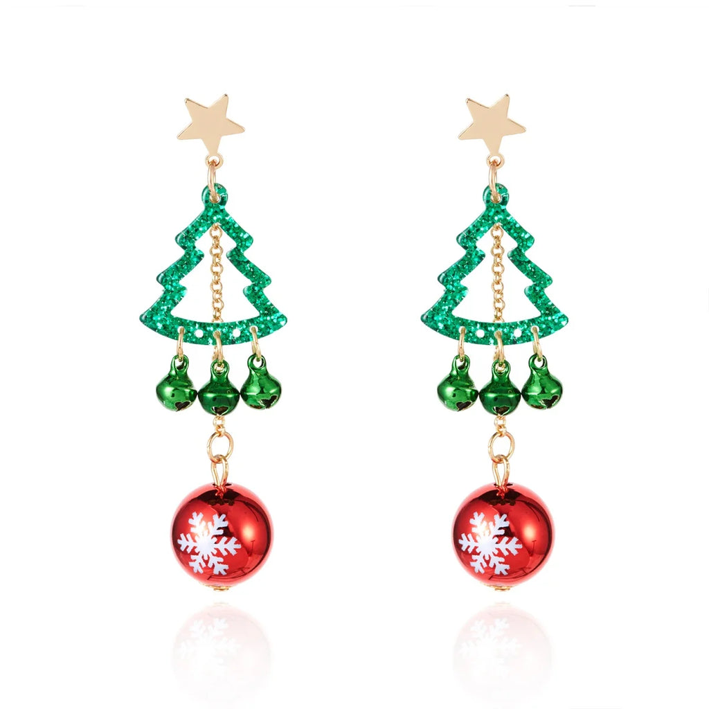 Christmas Holiday Drop Earrings Star Hollow Xmas Tree Bell Snowflake Pattern Round Ball Fringe Earrings For Women Men Jewelry