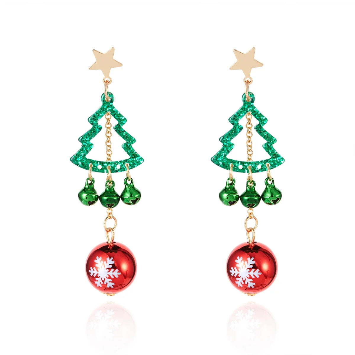 Christmas Holiday Drop Earrings Star Hollow Xmas Tree Bell Snowflake Pattern Round Ball Fringe Earrings For Women Men Jewelry