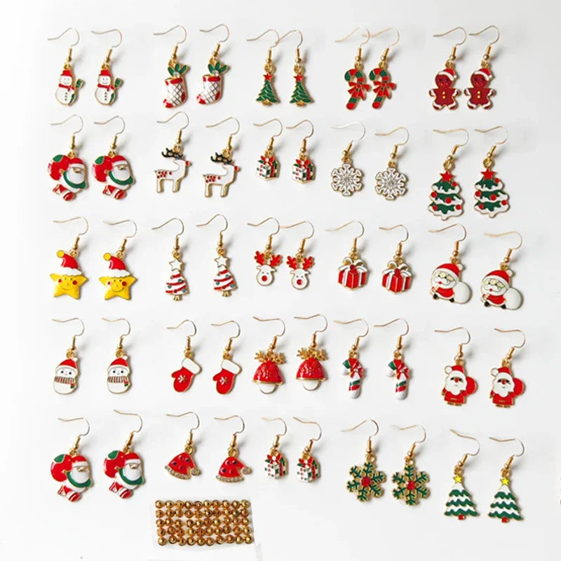 50PCS Christmas Cartoon Series Earrings, Made of Alloy with Drip Glaze Technique, Are Perfect for Christmas Surprise Gifts
