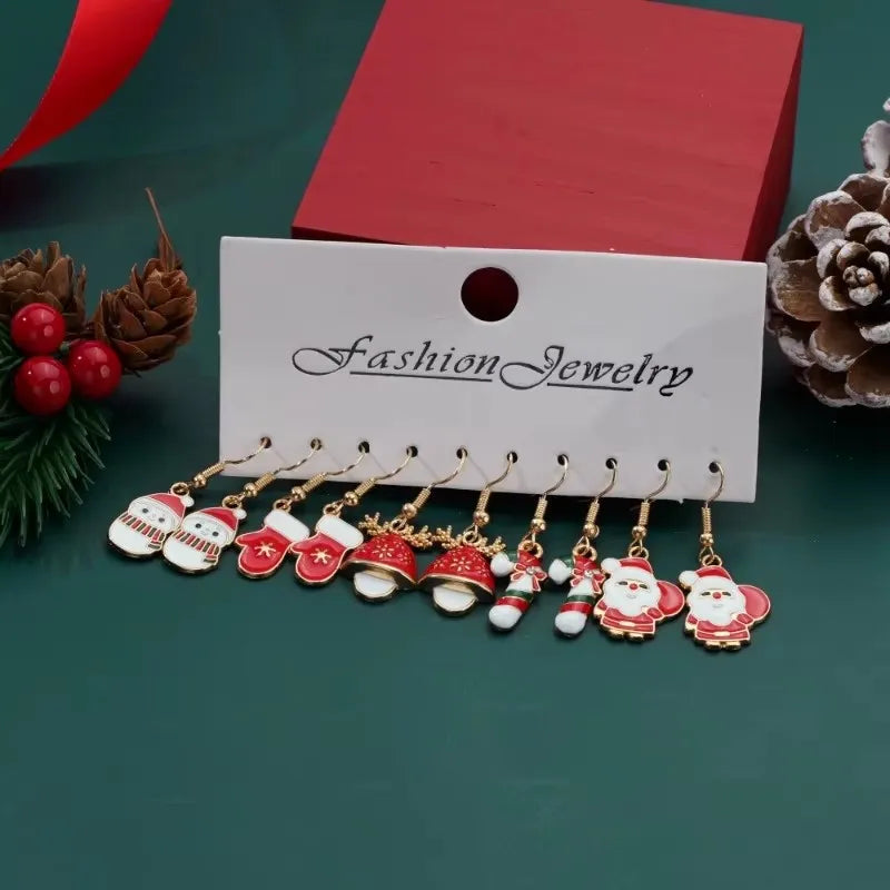 Christmas Earring Set Creative Design Santa Claus Snowman Snowflake Stars Christmas Tree Earrings and Earrings