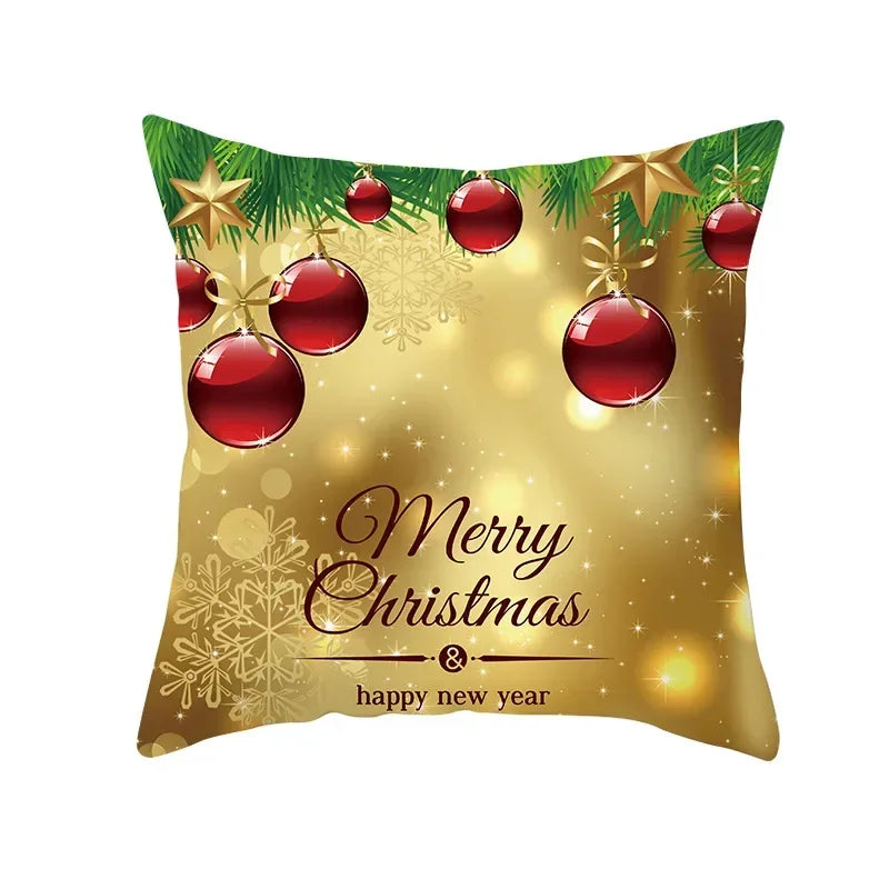 Funda de almohada de campana de bola dorada de Navidad, funda de cojín de asiento de oficina de coche, Serie Dorada, decoración