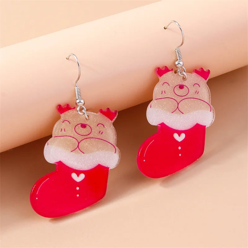 Aihua Cute Christmas Earrings For Women Xmas Festive Christmas Tree Santa Deer Sock Gingerbread Man Earrings Happy New Year Gift