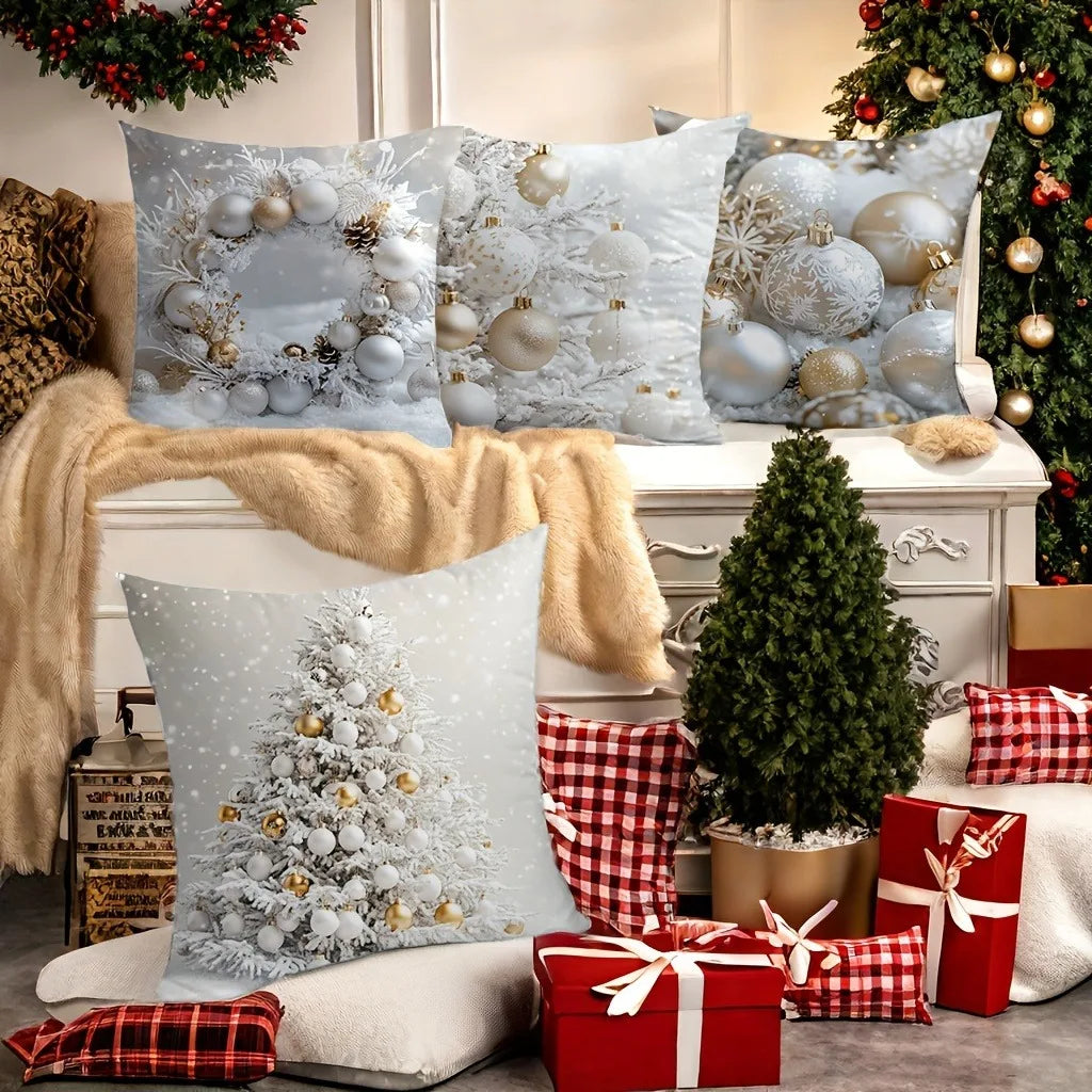 Funda de almohada con decoración navideña, funda de almohada con bola de árbol de Navidad de invierno, funda de cojín para