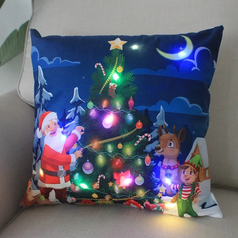 Fundas de almohada de Navidad con dibujos animados, 18x18 pulgadas, LED, Decoración de luces para el hogar, habitación de niños