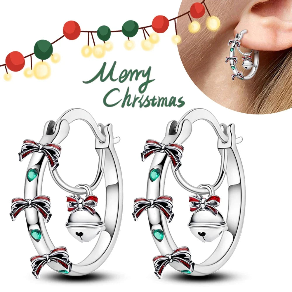 Christmas Bow Jewelry Set 925 Sterling Silver Fashion Earring Necklace Ring Bracelet Tie Set Original Women Fine Festival Gift