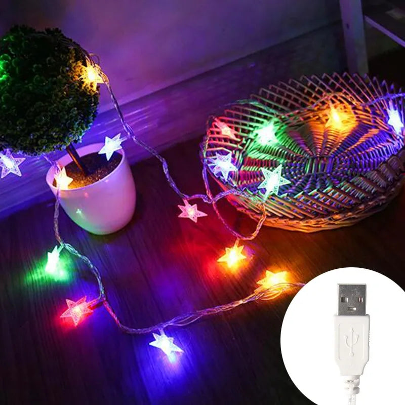 LED Star Fairy Lights Outdoor Chain Lights Garland Bulb String Lights Party Home Wedding Terrace Garden Christmas Decoration