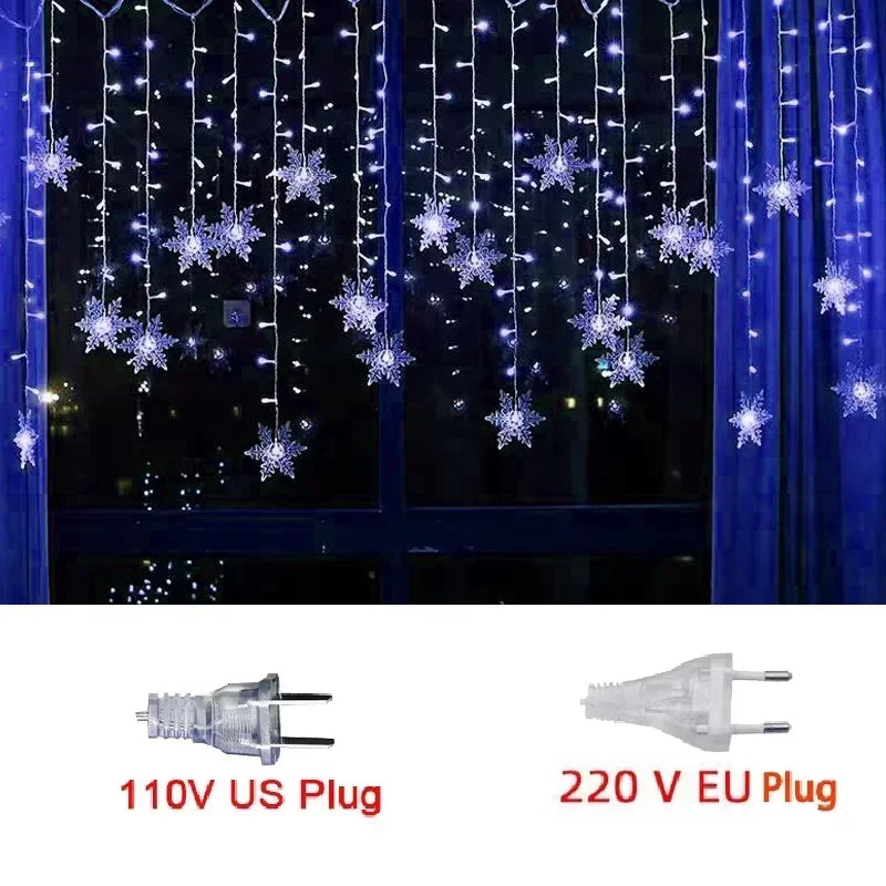 110V 220V Snowflakes  Curtain Garland on The Window Fairy Lights New Year Garland Festoon Led Lights String Christmas Decor