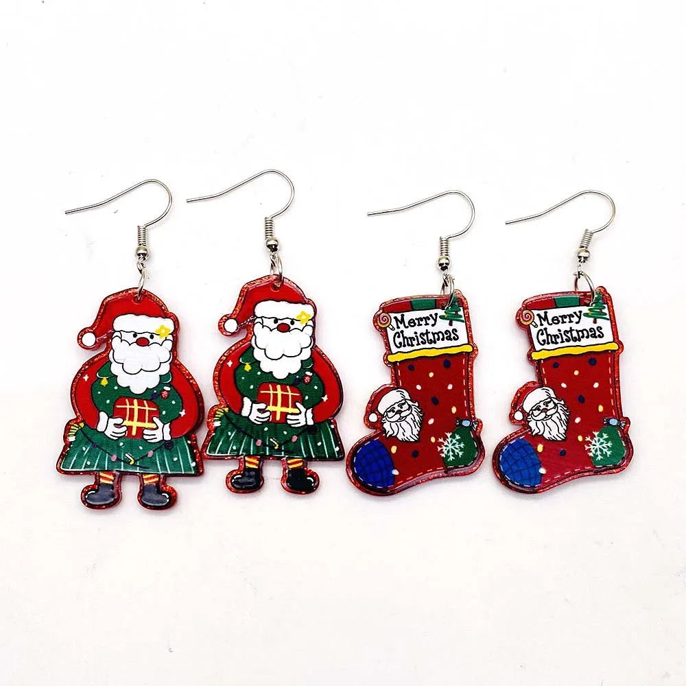New Christmas Earrings Christmas Socks Hats Snowman Cute Cat Acrylic Earrings for Women Jewelry Gift Wholesale