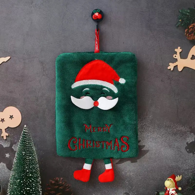 Xmas Cute Hanging Hand Towel: Thick Coral Fleece, Absorbent Quick-Dry Kitchen Rag, Christmas Home Decor & Friend Gift