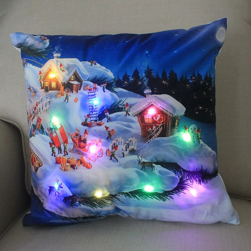 Fundas de almohada de Navidad con dibujos animados, 18x18 pulgadas, LED, Decoración de luces para el hogar, habitación de niños
