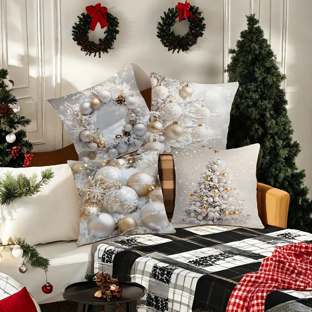 Funda de almohada con decoración navideña, funda de almohada con bola de árbol de Navidad de invierno, funda de cojín para