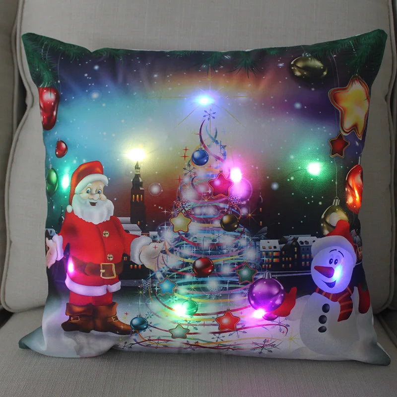 Fundas de almohada de Navidad con dibujos animados, 18x18 pulgadas, LED, Decoración de luces para el hogar, habitación de niños