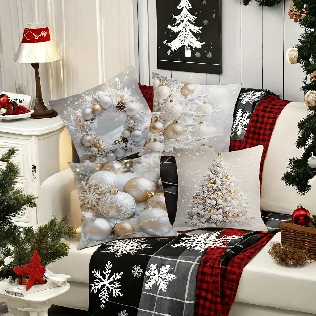 Funda de almohada con decoración navideña, funda de almohada con bola de árbol de Navidad de invierno, funda de cojín para