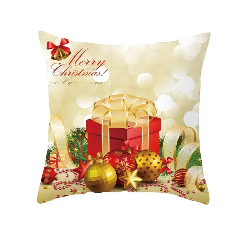 Funda de almohada de campana de bola dorada de Navidad, funda de cojín de asiento de oficina de coche, Serie Dorada, decoración