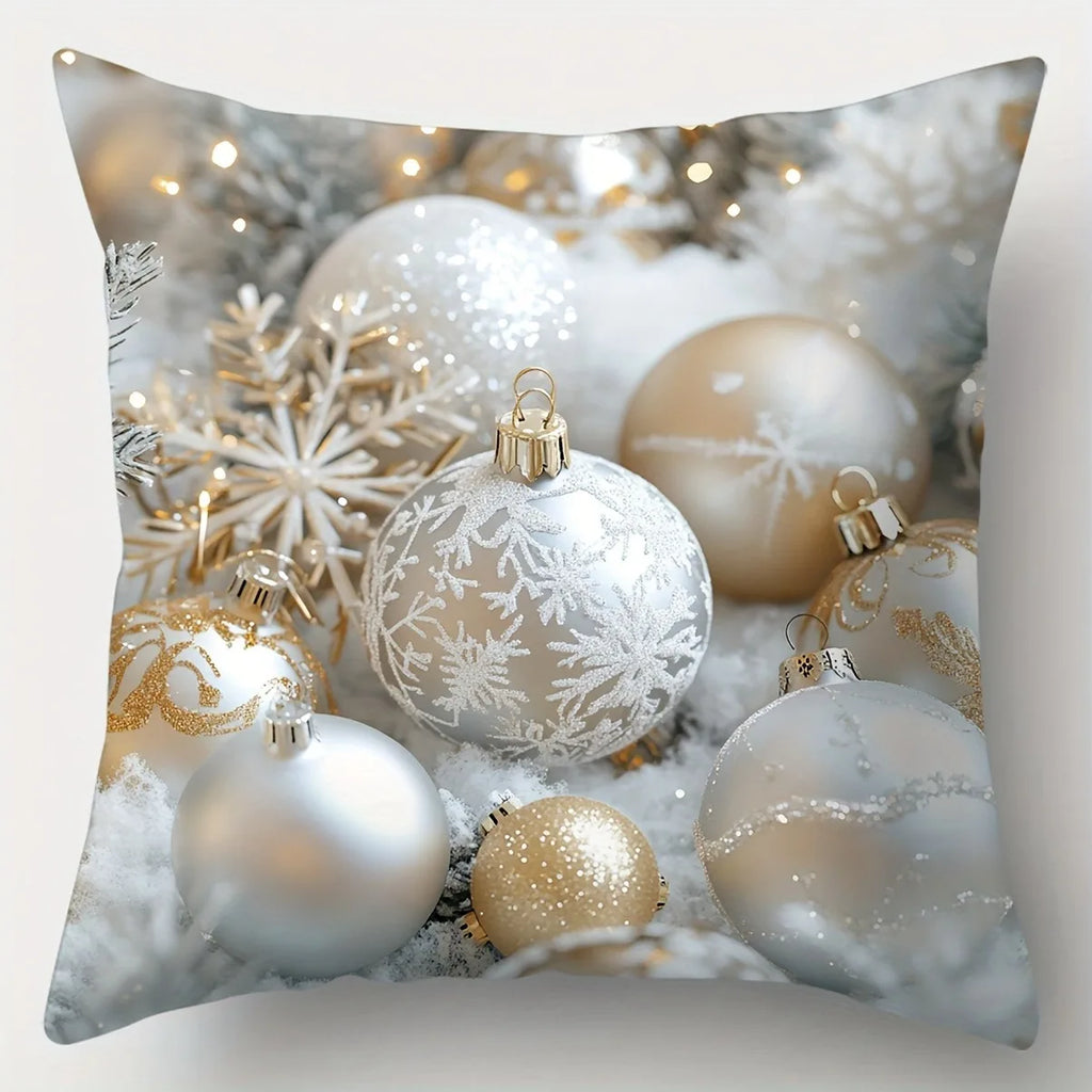 Funda de almohada con decoración navideña, funda de almohada con bola de árbol de Navidad de invierno, funda de cojín para
