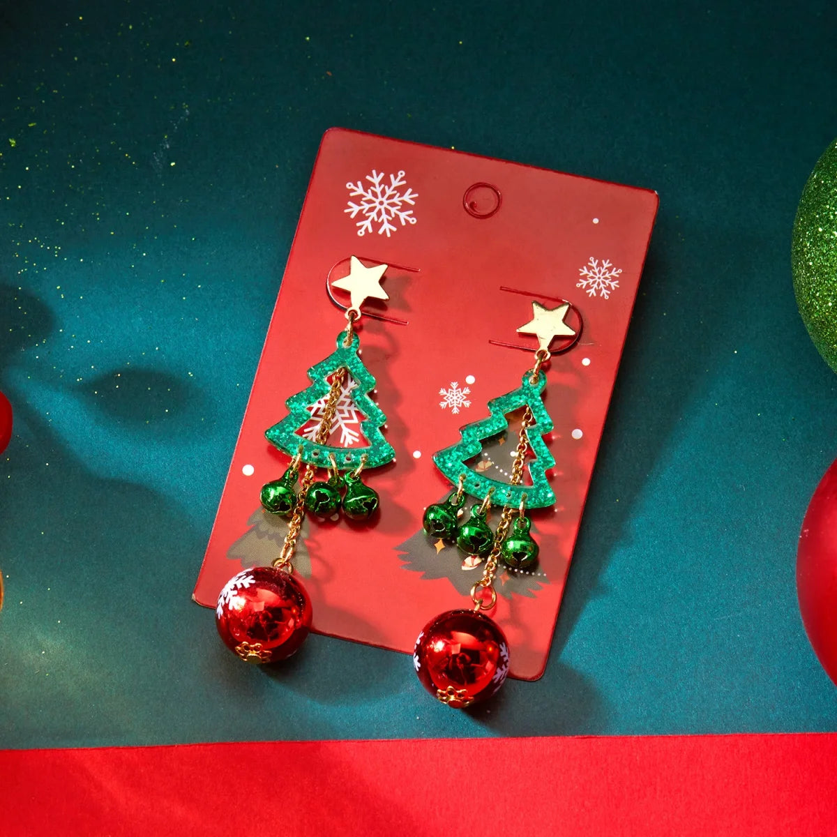 Christmas Holiday Drop Earrings Star Hollow Xmas Tree Bell Snowflake Pattern Round Ball Fringe Earrings For Women Men Jewelry