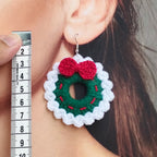Crochet Fashion Merry Christmas Wreath Circle Hoop Earrings for Women Girls New Year Party Festival Jewelry Gifts