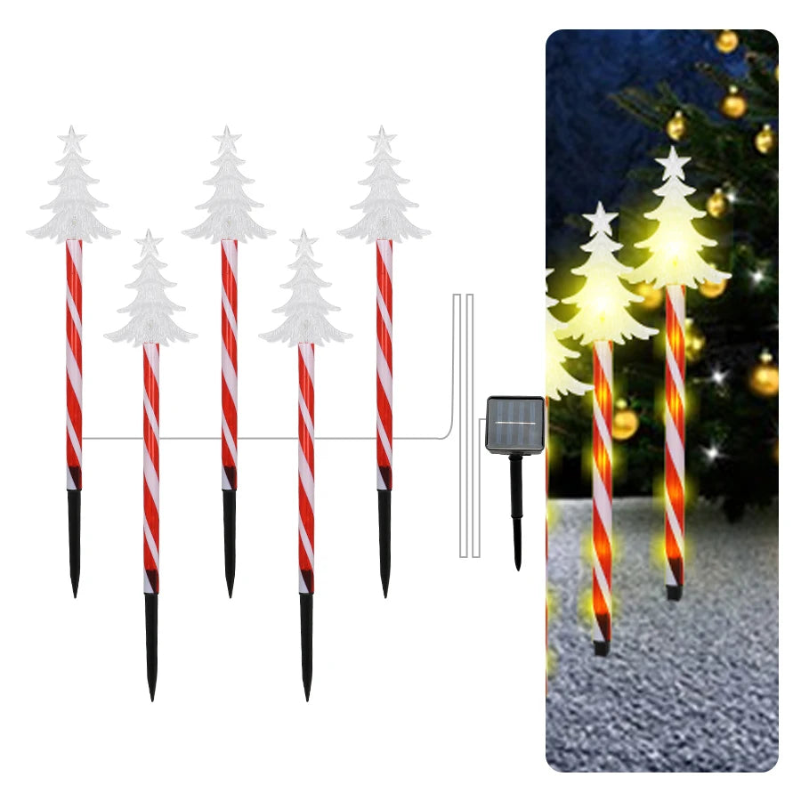 5PCS Outdoor Solar Christmas Lawn Lights, LED Santa Claus Snowman Christmas Tree Stake, Waterproof Garden Pathway Decoration