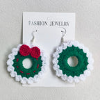 Crochet Fashion Merry Christmas Wreath Circle Hoop Earrings for Women Girls New Year Party Festival Jewelry Gifts