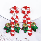 Sparkling Candy Cane Earrings: Handmade Beaded Dangle Earrings, Festive Christmas Gift for Women