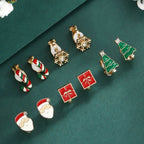 5 Pairs/Set Clip Earring for Women Small Cute Xmas Tree Snowflake Crutch Santa Claus Ear Clip Girls Christmas Party Jewelry Gift