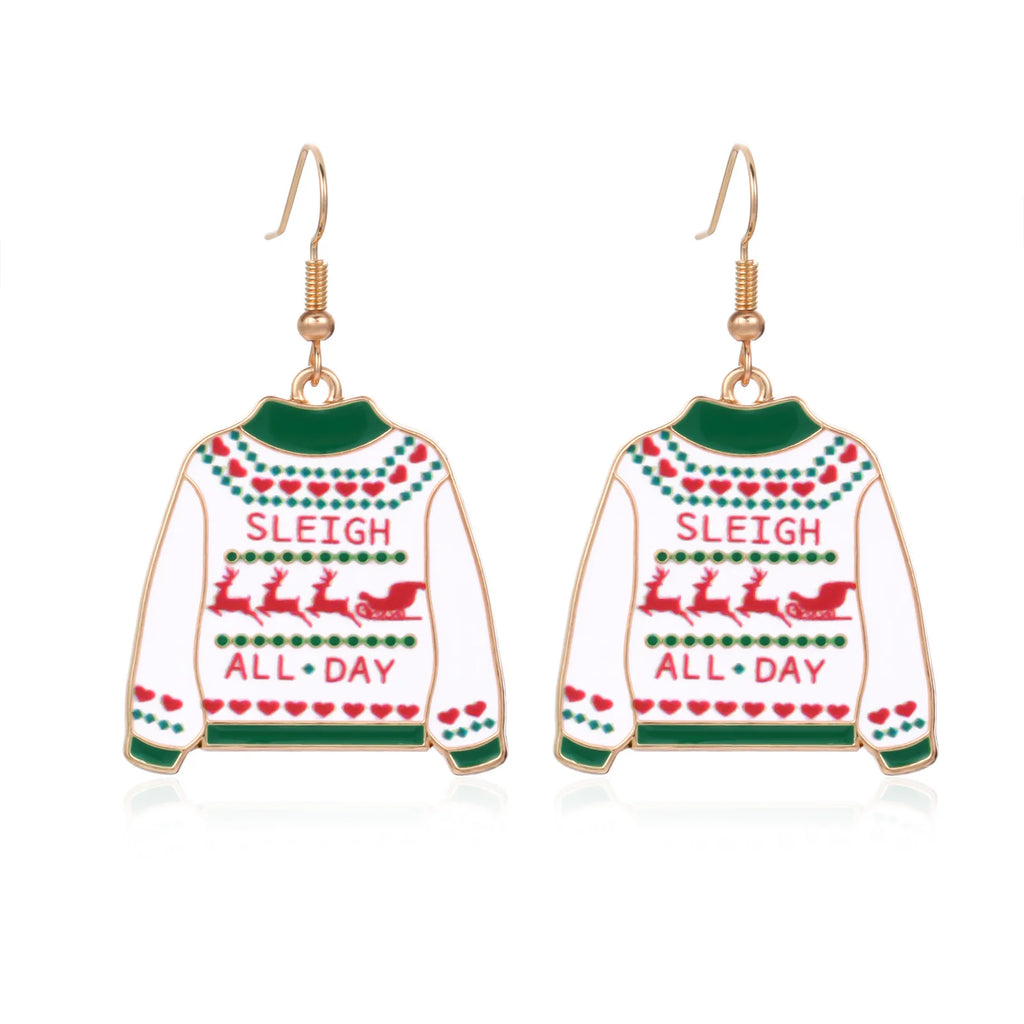 Beautiful European and American New Christmas Earrings Female Creative Fashion Drip Oil Christmas Tree Grass Ring Bell Earrings