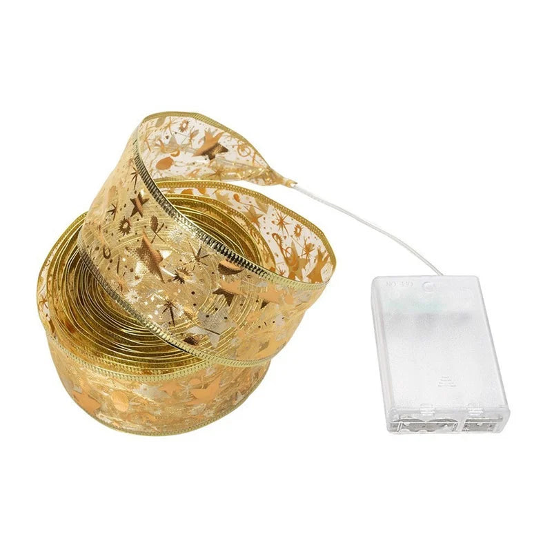 1-10M Christmas Ribbon Fairy Light Decoration For Home 2025 DIY Bows String Light Tree Ornaments Xmas Decor New Year 2026