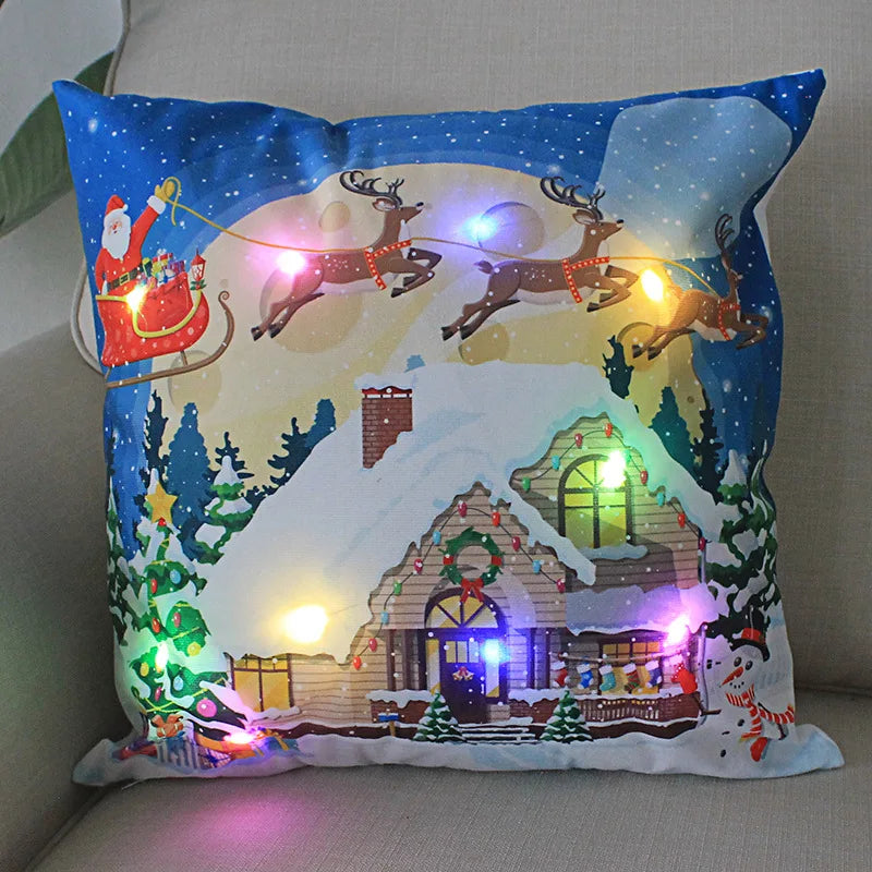 Fundas de almohada de Navidad con dibujos animados, 18x18 pulgadas, LED, Decoración de luces para el hogar, habitación de niños