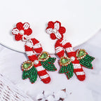 Sparkling Candy Cane Earrings: Handmade Beaded Dangle Earrings, Festive Christmas Gift for Women