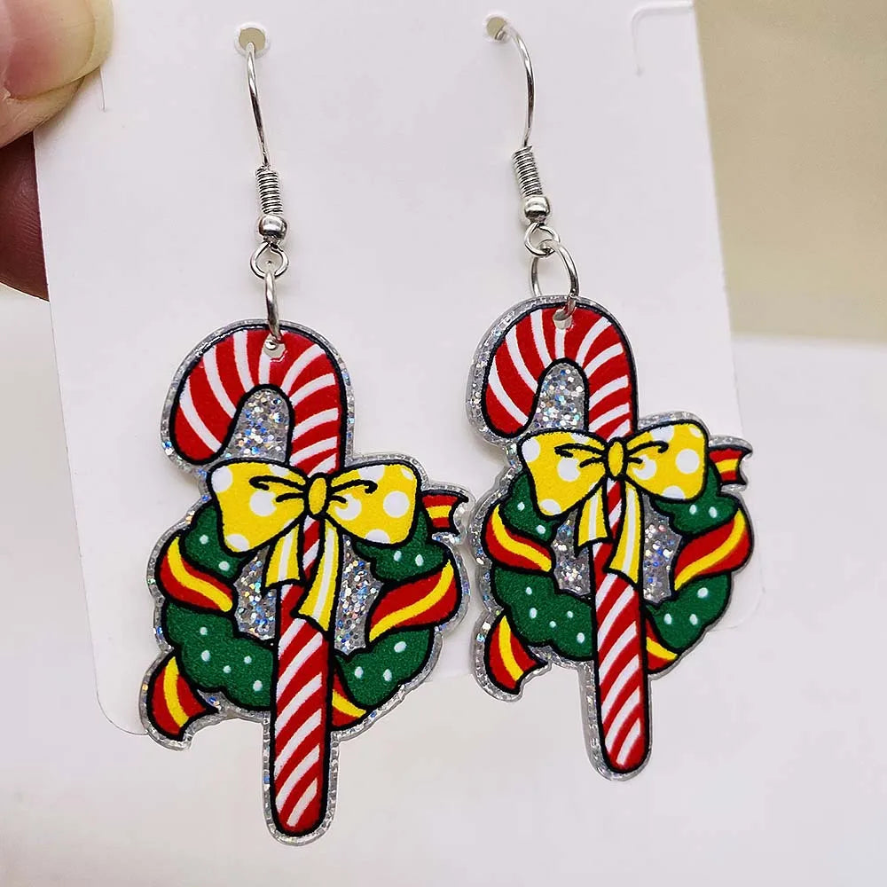 New Christmas Earrings Christmas Socks Hats Snowman Cute Cat Acrylic Earrings for Women Jewelry Gift Wholesale