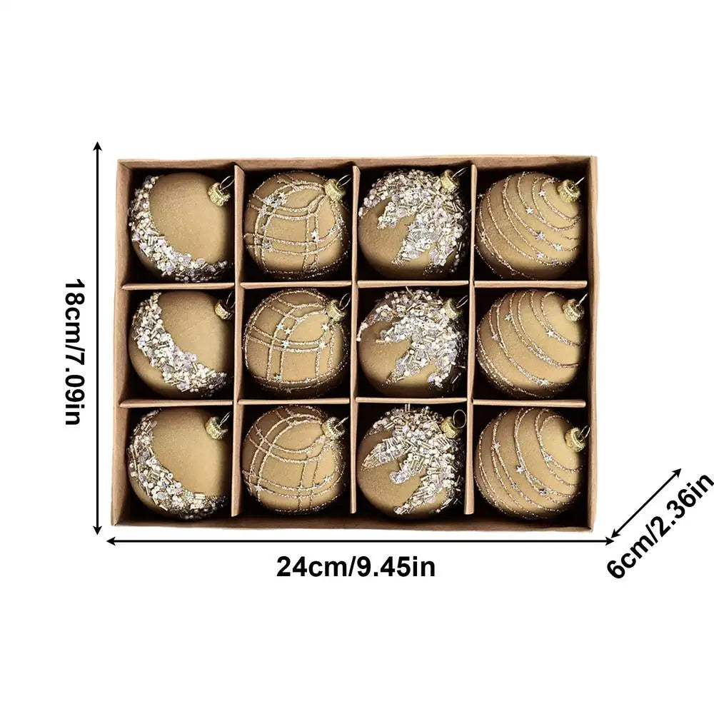 12Pcs Velvet Christmas Balls Bulk Retro Flocked Christmas Tree Ball Ornaments Plastic Balls Xmas Decorative Hanging Ornaments